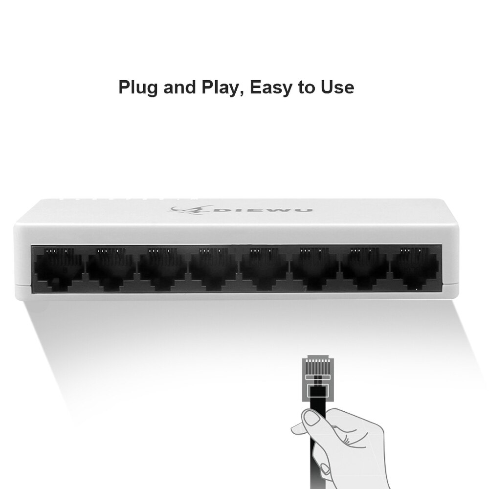 kebidumei Mini 8 Ports Network Switch 10/100Mbps Fast LAN Ethernet Network Switch Adapter with EU/US Power Supply