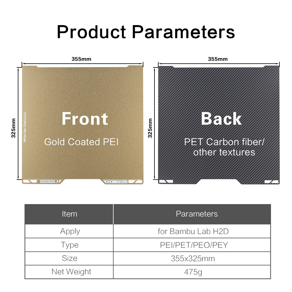 XCR3D For Bambu Lab h2d build plate hotbed Double Sided Bambulab H2D smooth Textured PEI Plate Accessories 350x320*0.75mm