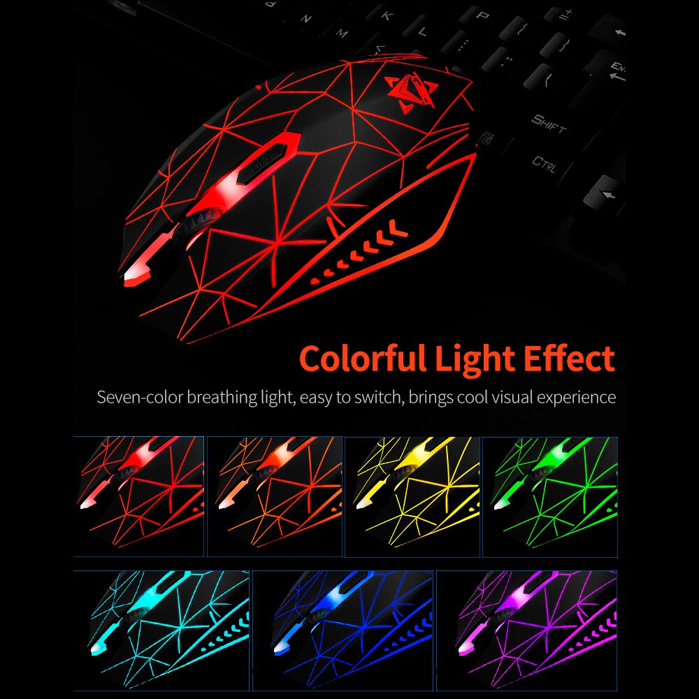 Gaming Keyboard Mouse Headset Set Wired Monochrome Backlight Keyboard Colorful LED Breathing Light Mouse Gaming Headset Combo