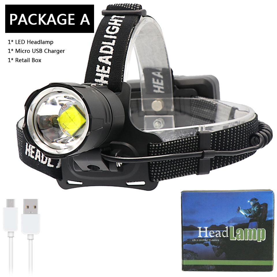 50000lm XHP70.2 32W powerful Led headlamp Headlight zoom head lamp flashlight torch Lantern 7800mah 18650 battery: Package A