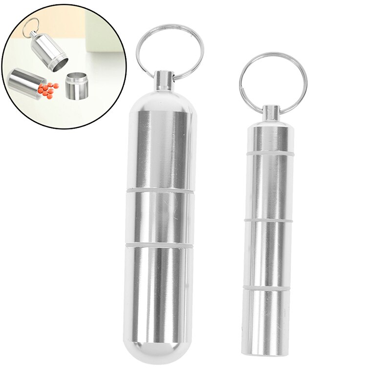 Aluminum Pill Case 2 Sizes Silver Pill Box Capsule Shape Keychain Outdoor Pocket Pill Holder Container Medicine Box