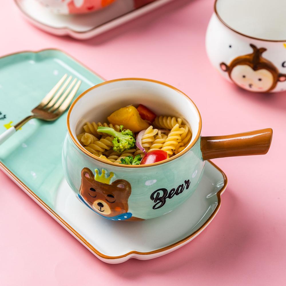 MDZF SWEETHOME Cartoon Animal Ceramic Tableware Set Children Breakfast Plate Dessert Dish Salad Plate Soup Bowl Dinnerware