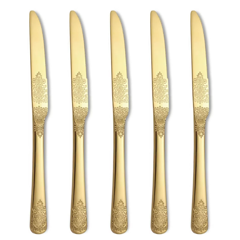 5-teiliges Messer aus Edelstahl, Gabel, Löffel-Set mit gemustertem Totem-Geschirr, Steakmesser und Gabel im westlichen Stil: Grau