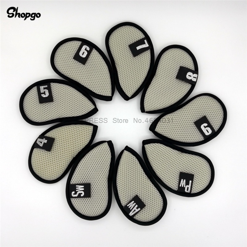 Shopgo netstof golfhoofdhoezen met nummers gemarkeerde golfijzerhoezen  #4-9 pas ijzer complete set 9 stuks/partij