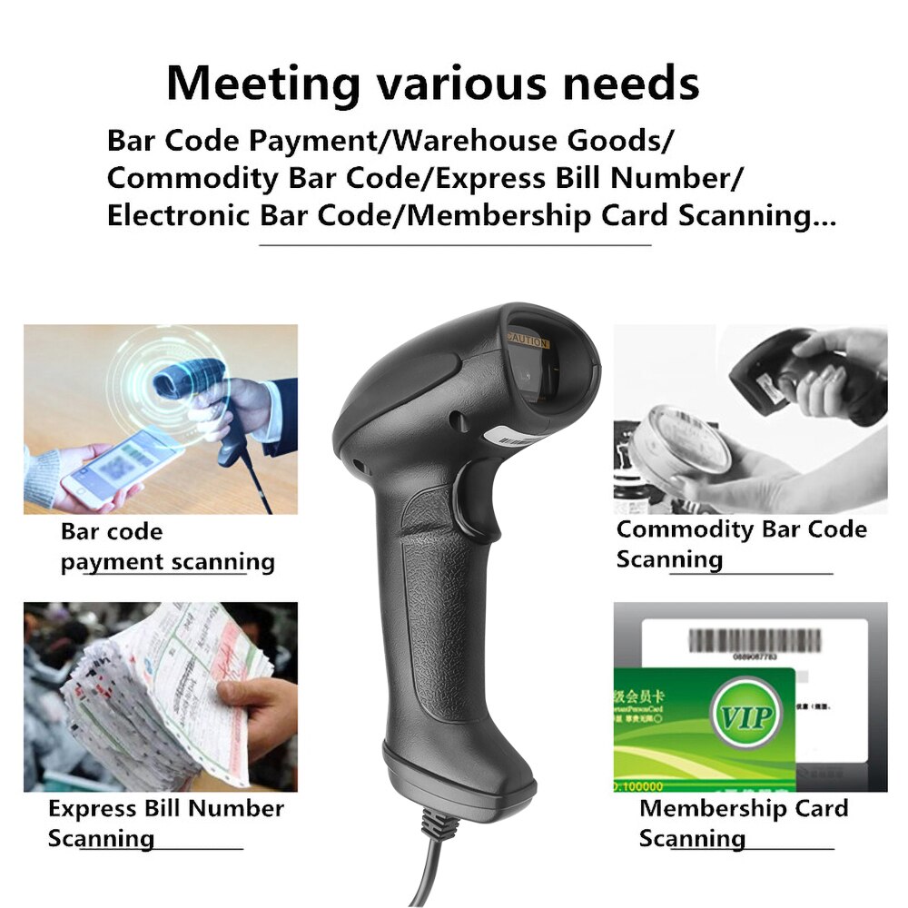 Barcode Scanner Wired Bar Code Scanner Automatic Scan Handheld 1D/2D QR Code Reader For Inventory POS Terminal