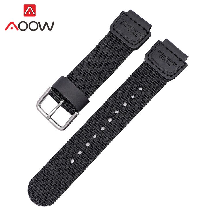 Correa de cuero de nailon para reloj Casio, correa de repuesto de lona de 18mm, hebilla de acero inoxidable para AE-1200WH, AQ-S810W, MRW-200: Black silver