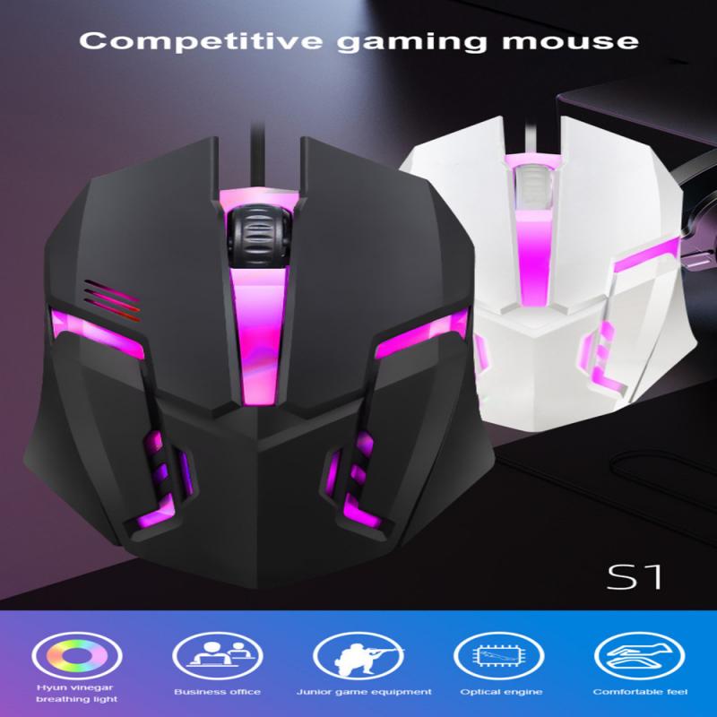 1000DPI Wired Mouse Game RGB LED Luminous Mouse Black And White USB 2.0 Ergonomic Office Mouse For PC Laptop Desktop