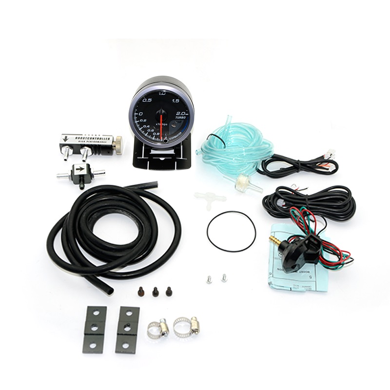 60MM Car Turbo Boost gauge 2BAR + Adjustable Turbo Boost Controller Kit 1-30 PSI Car Meter: With Black Controlle