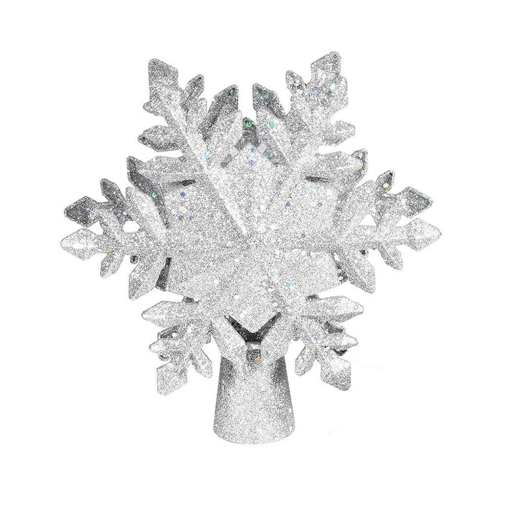 Christmas Tree Topper Lighted with White Snowflake Projector Rotating 3D Glitter Lighted Christmas Decorations for Tree