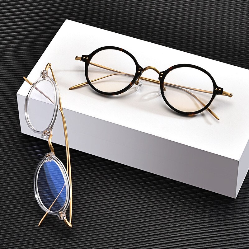Montura de gafas de titanio redondas para hombre y mujer, lentes graduadas ópticas de japonés, gafas ultraligeras para Miopía