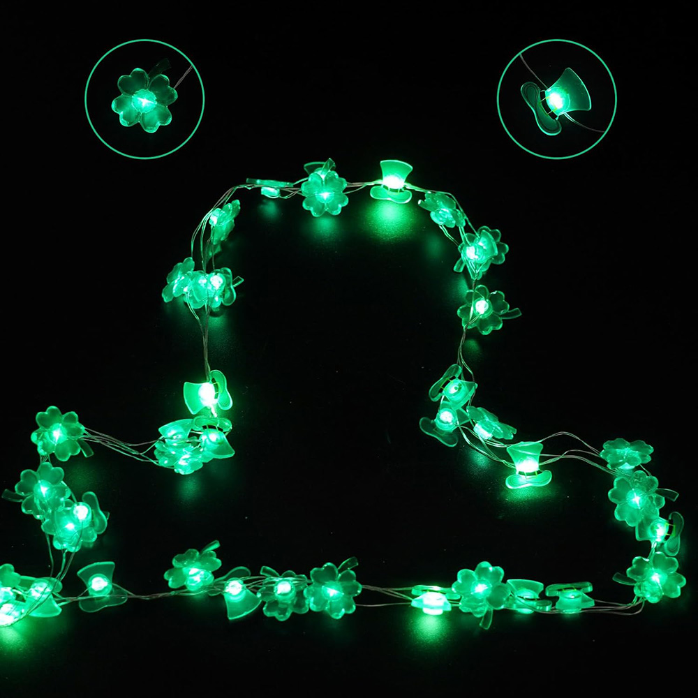 3M LED St Patricks Day Decorations Battery Operated Shamrocks String Lights Lucky Clover Green Fairy Lights DIY Party Ornaments: Fluorescence Yellow
