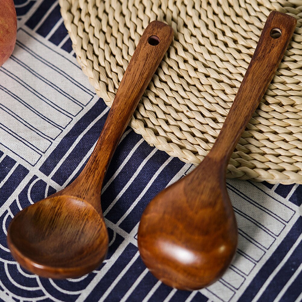 Colher de chá de madeira com alça longa, colher de chá para sopa, sobremesa, arroz, utensílio de cozinha, colheres de madeira para sopa, cozinhar