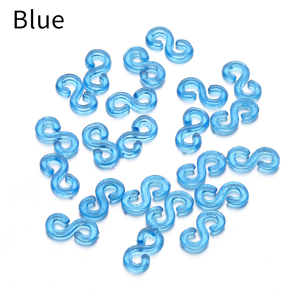 500pcs 11mm Acrylic S Clips Rubber Band Clips Plastic Jewelry Connectors For Necklace Bracelet Making DIY Colorful Clasp: Blue