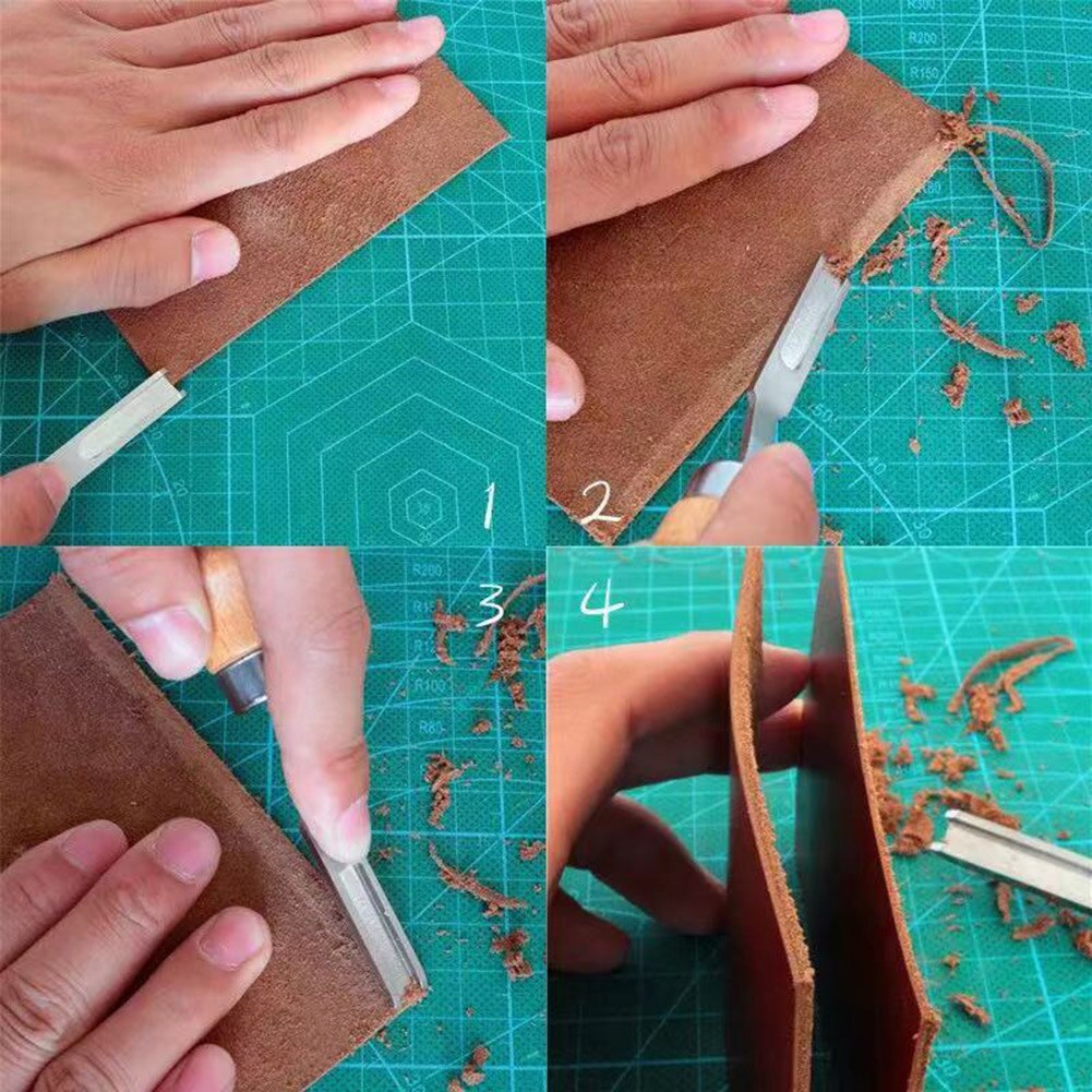 Taglio intaglio strumenti artigianali in pelle tagliabordi in pelle smussatore manico in legno coltello per rasatura peeling Slotter artigianale
