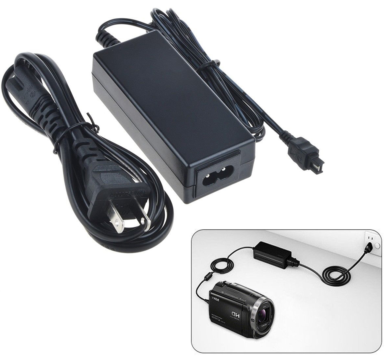 AC Adapter Power Supply for Sony HDR-TD10, HDR-TD10E, HDR-TD20V, HDR-TD20VE, HDR-TD30, HDR-TD30V, HDR-TD30VE Handycam Camcorder