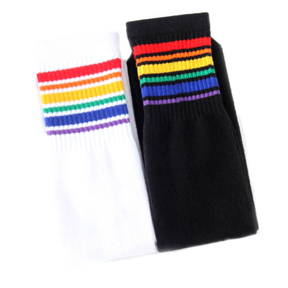 Girl Boy Rainbow Striped Sports Socks Knee-High Long Sock Football Running Socks For Kids