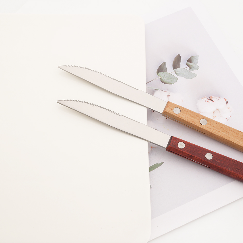 6/10Pcs flatware Set Natural Wood Handle Steak Knives Cutlery Stainless Steel Dinner Knife Dinnerware Kitchen Silverware Set