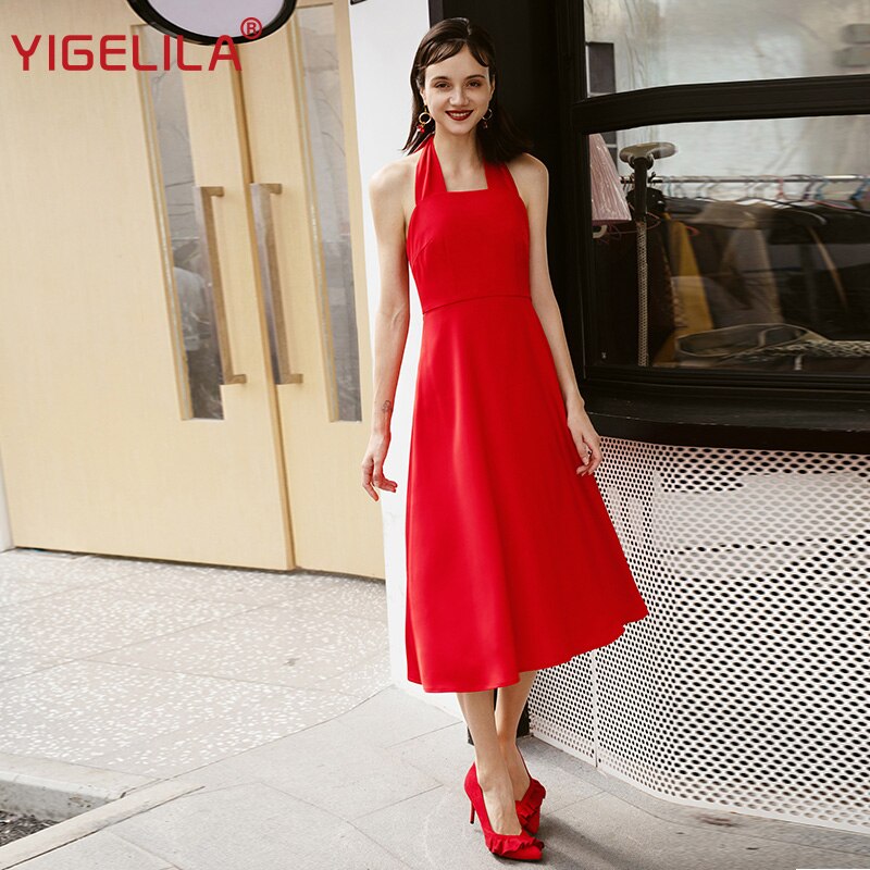 YIGELILA lo último para Primavera, femenina, cuello cuadrado de calle alta, manga Regular acampanada, vestido ajustado imperio a la altura de la rodilla 64345