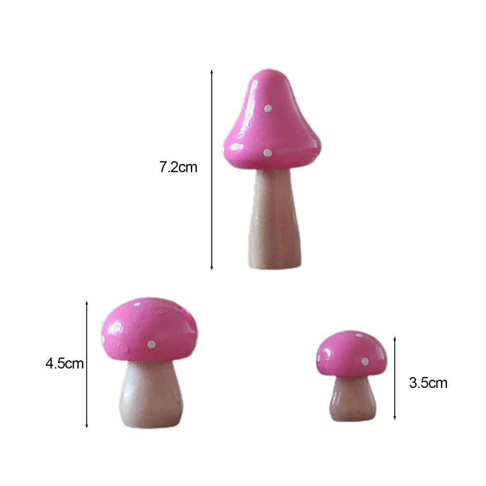 3Pcs/Set Miniatures Wooden Painting Mushroom Ornaments Crafts Micro-landscape Kids for Desk Decoration
