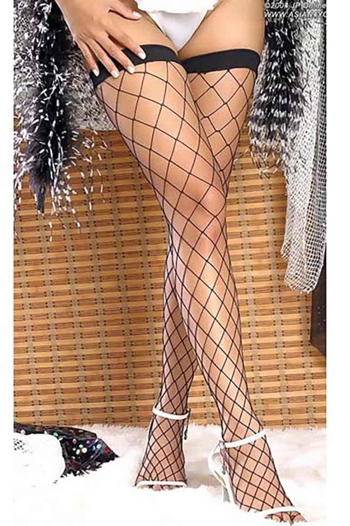 Merry See Large Mesh Garter Stocking Black