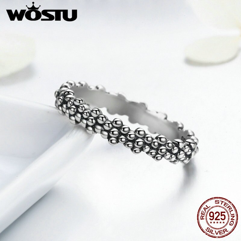 WOSTU Echt 925 Sterling Zilveren Vintage Madeliefjes Stapelbare Ringen Voor Vrouwen Mode S925 Zilveren Sieraden XCH7628