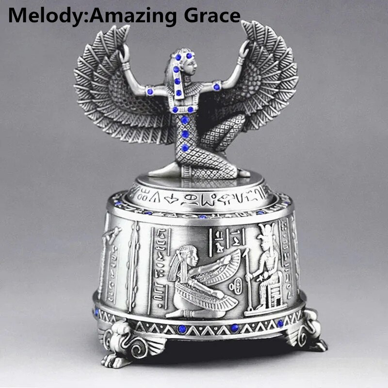 Home decoration retro piano metal music box birthday rotating music box hexagonal wedding decoration: Isis goddess