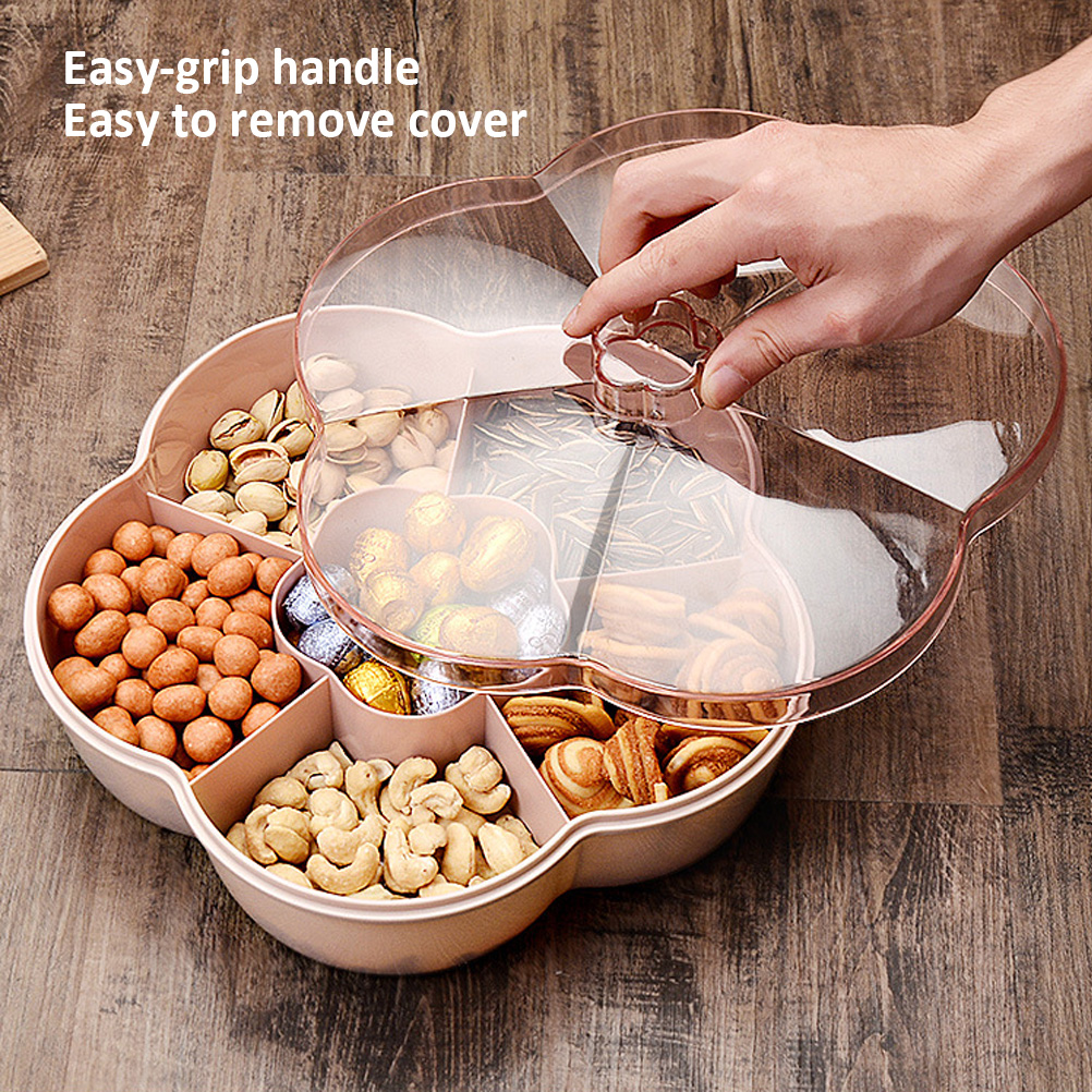 Plateau de service de Snacks en forme de fleur, boîte de rangement avec couvercle pour noix, bonbons, fruits secs, outils de cuisine