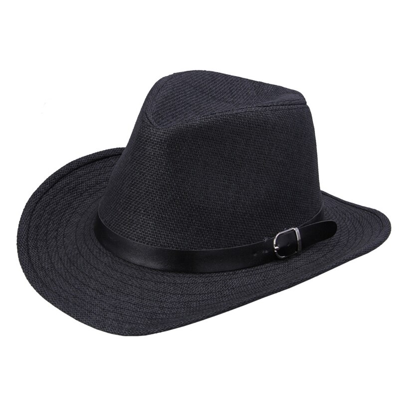Sombreros de vaquero del oeste para hombre y mujer, sombreros de vaquero del oeste para caballero, vaquera, Jazz, iglesia, Sombrero a prueba de sol, Panamá, accesorios Retro Vintage con hebilla: Black