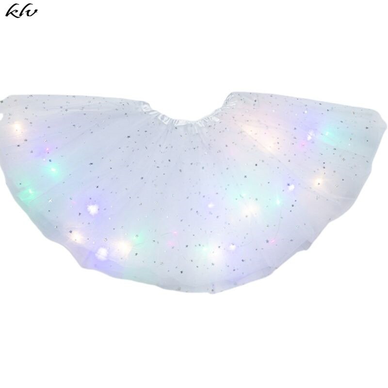 freundlicher Mädchen LED Licht hoch funkeln Stern Pailletten Ballett tanzen Tüll Ballettröckchen Felsen 3-12T K1KC: W