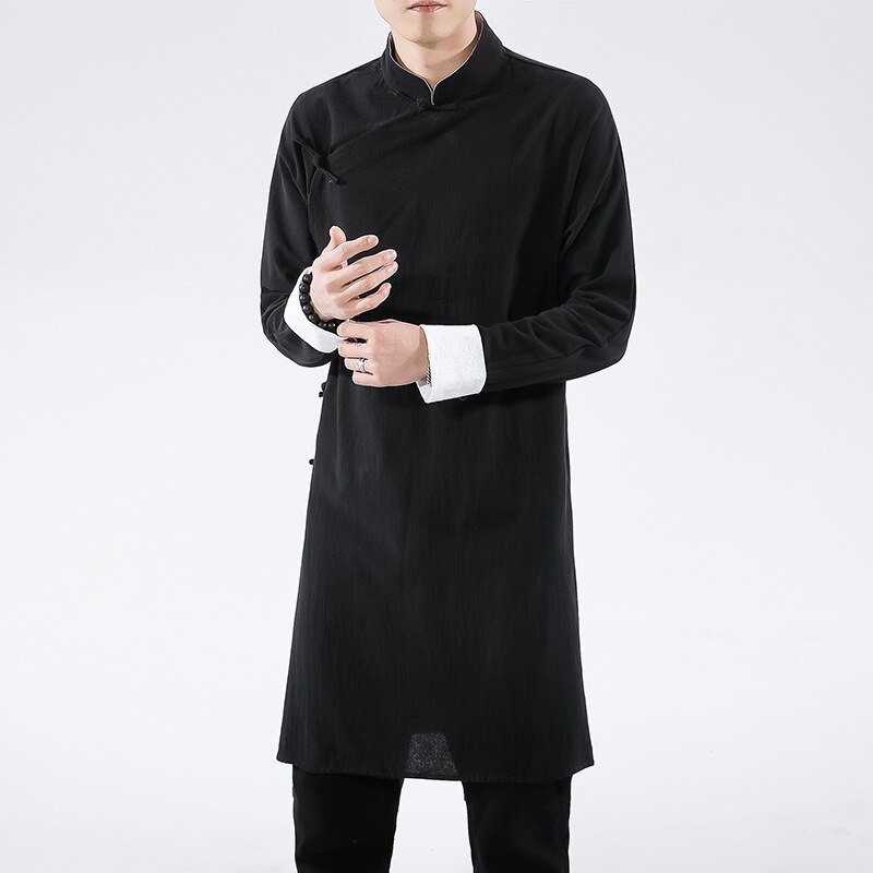 Costume traditionnel chinois pour hommes, vêtement de couleur unie, Yong Chun Tai Chi, en coton et lin, Manga, vêtements de Chef: Black / 2XL