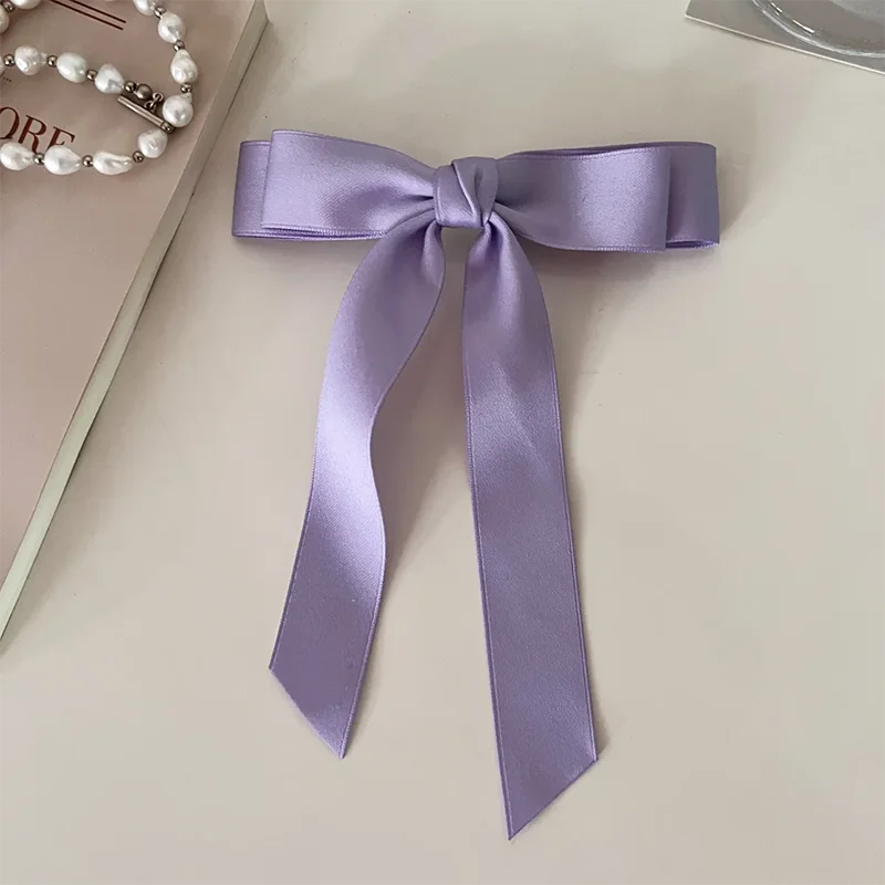 Horquilla con lazo para el pelo de tela para mujer, pinzas para el pelo con cinta, tocado, lazo blanco y negro, Clip superior, accesorios de joyas para el cabello femenino: Morado
