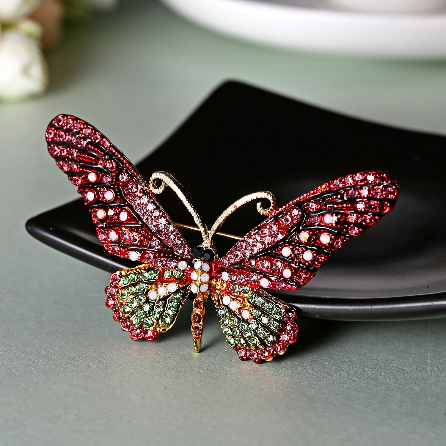 Vallen Kleurrijke Parel Enamel Broches Voor Vrouwen Grote Vlinder Broche Pin Banket Strass Accessoires Insect Broche: BC17Y034M2-3