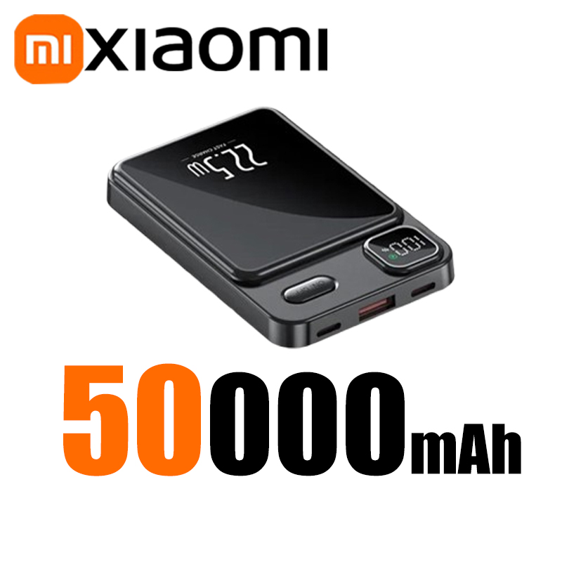 Xiaomi 50000mAh Magnetic Wireless Charger Power Bank Magsafe External Battery Super Fast Charging PowerBank For iPhone 15 16: WHITE