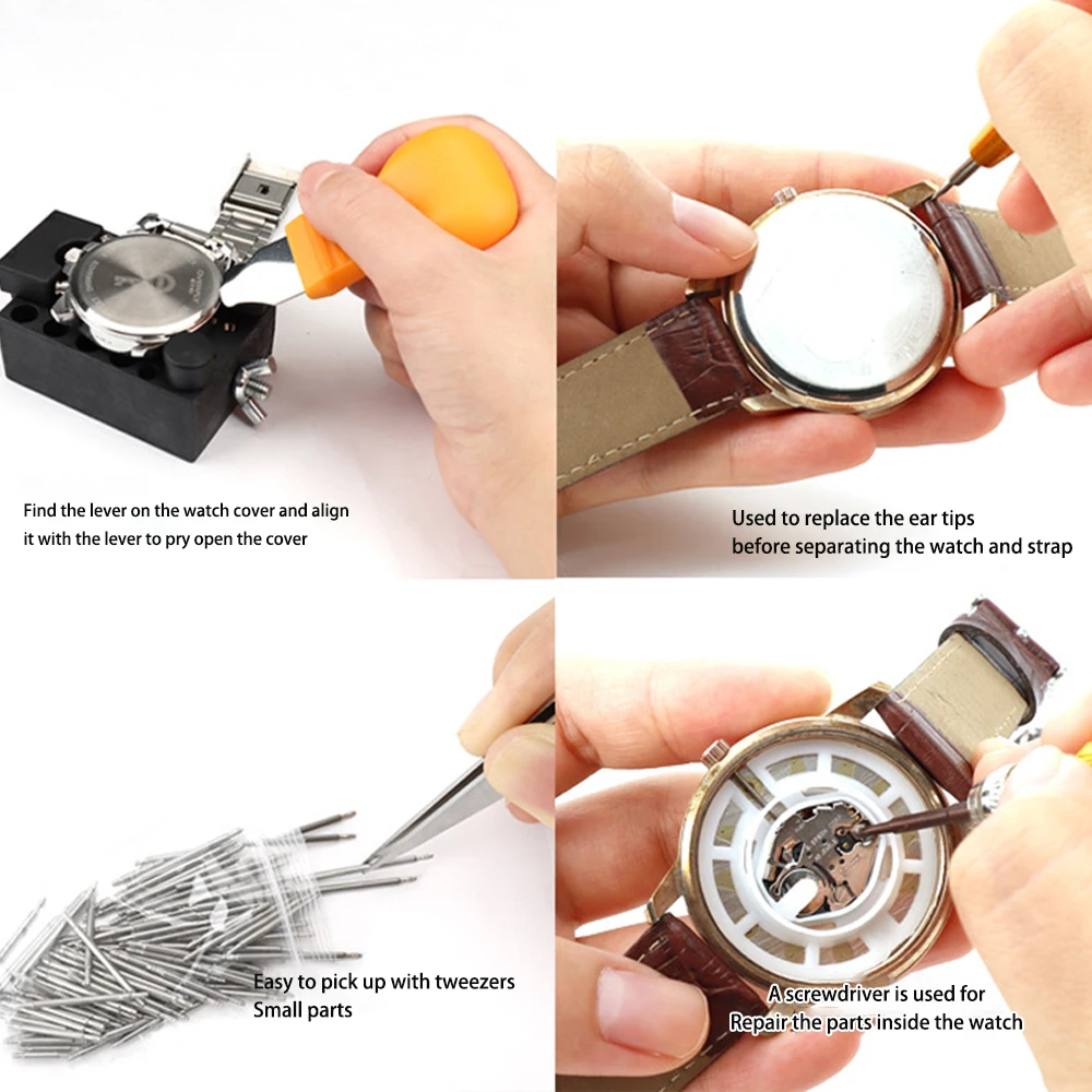 Kit de herramientas de reparación de relojes , juego completo de relojero con bolsa con cremallera para limpieza de mantenimiento y desmontaje, 208 Uds.