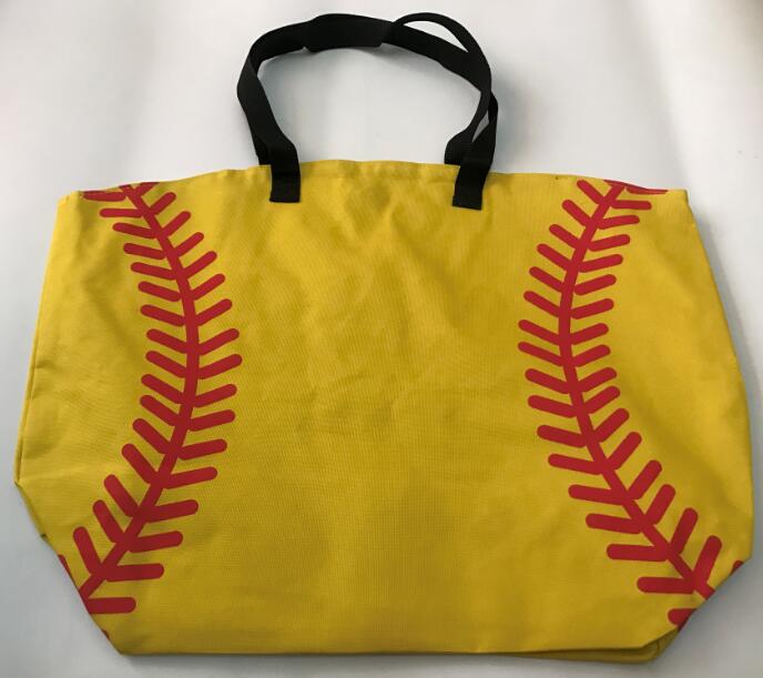 Retail Softbal Gele Baseball Witte Stiksels Tassen Baseball Vrouwen Katoenen Canvas Sport Tassen Honkbal Softbal Draagtas: yellow