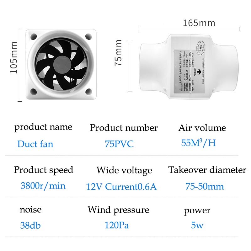 3 Inch Extractor Fan Low Noise Duct Hydroponic Air Blower Exhaust Fans for Home Bathroom Ventilation Pipe Vent