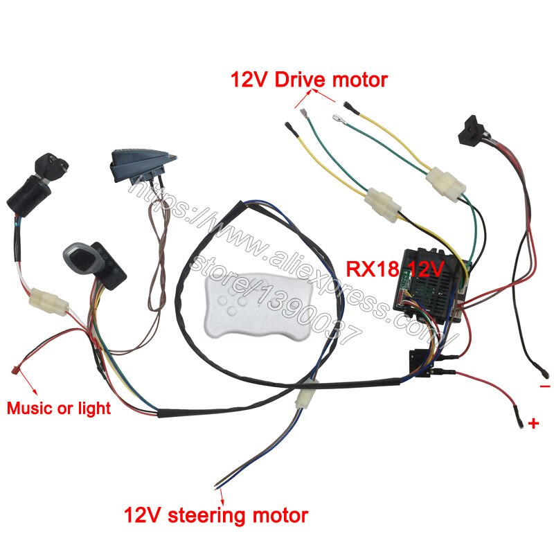 Children electric car DIY modified wires and switch kit,with 2.4G Bluetooth remote control Self-made baby electric car 12V: RX18 12V