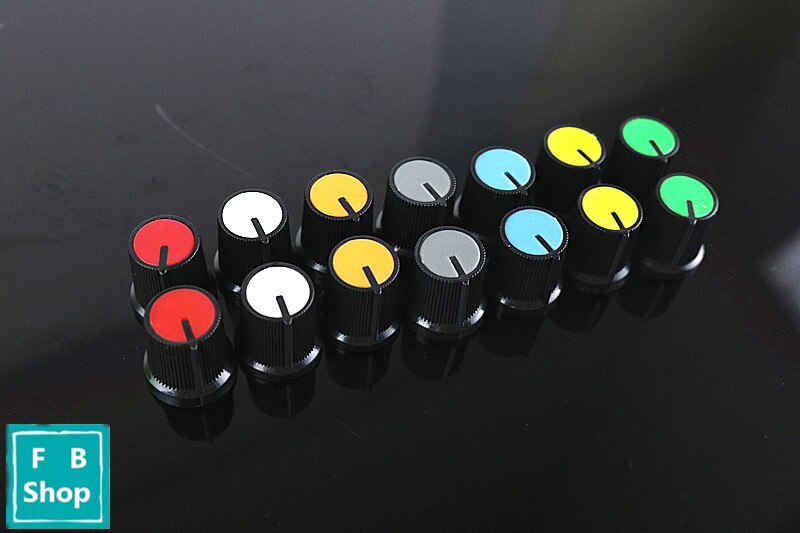 10PCS/LOT 6mm Shaft Hole Dia Plastic Threaded Knurled Potentiometer Knobs Caps
