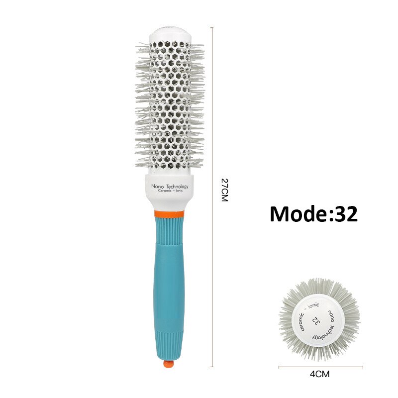 Keramisk ion hår kam salon hår børste hår styling hårbørste frisør kam rundt krøllet hår ruller værktøj blå: 32