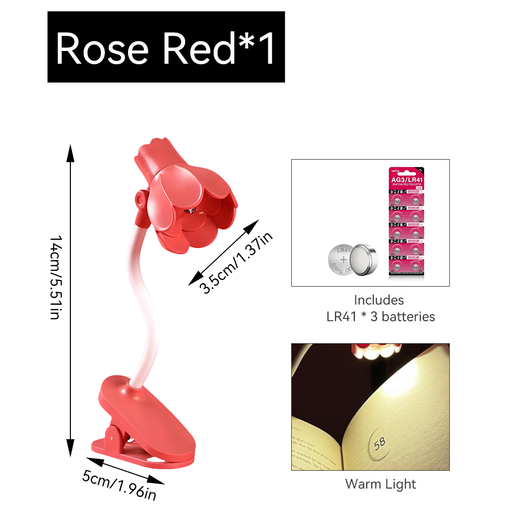 1pc justerbare klokkeformede led-boklamper med klips, dekorativ bordlampe for skrivebord, øyebeskyttelse for boklesing: Rød