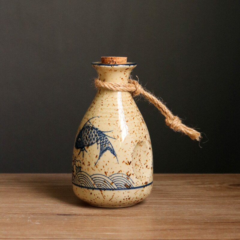 Japansk årgang keramisk sake separator hvit gul vin sprit brennevin gryte flagon husholdning håndlaget vintøy: 1