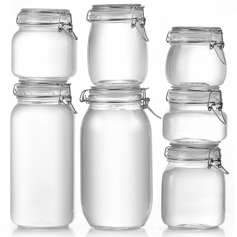 Botella de vidrio sellada para cocina, tarro de almacenamiento para alimentos, pepinillo, fruta enlatada, transparente, boca grande, para el hogar