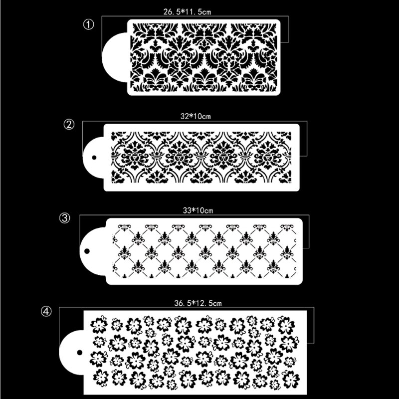 4pc Cake Flower Border Stencil Painting Template DIY Walls Scrapbooking Coloring Photo Album Embossing Office School Supplies
