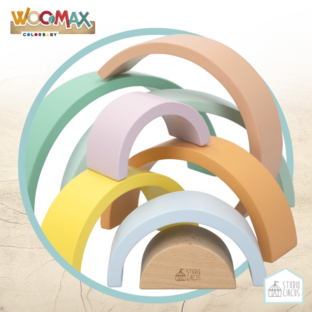 WOOMAX Studio Circus, Arcoíris de madera, juegos educativos para niños y niñas, juguete didactico, formas y colores