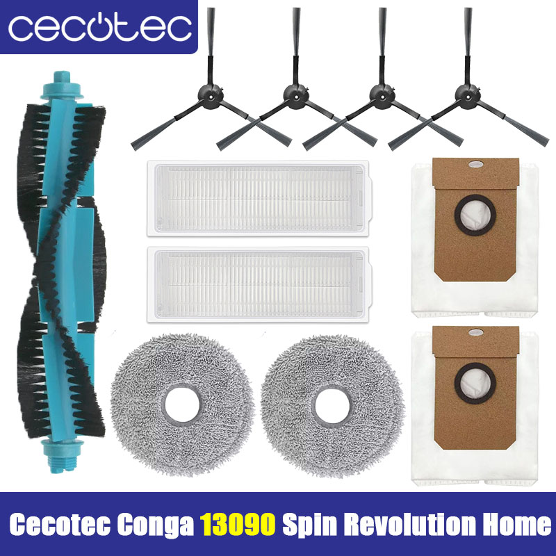 Compatible For Cecotec Conga 13090 Spin Revolution Home Spare Parts Main Side Brush HEPA Filter Mop Cloth Dust Bag Accessories
