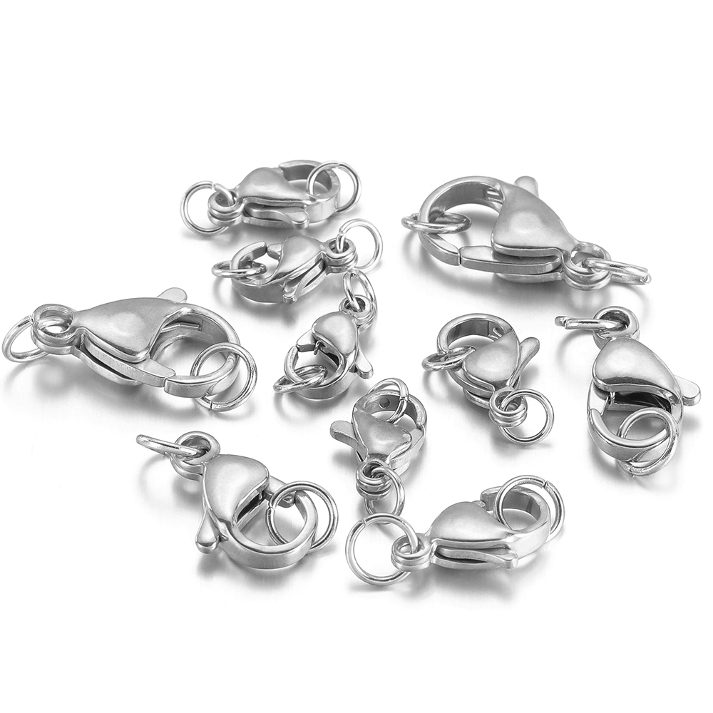 25 uds cierre de langosta de acero inoxidable con anillos de salto para cadena DIY collar pulsera joyería hacer hallazgos suministros conector