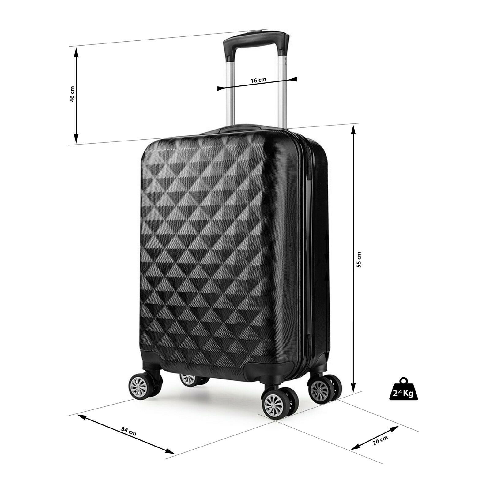 carrello rigido bagaglio a mano valigia voli viaggio 4 ruote 55x34x20 cm Nero