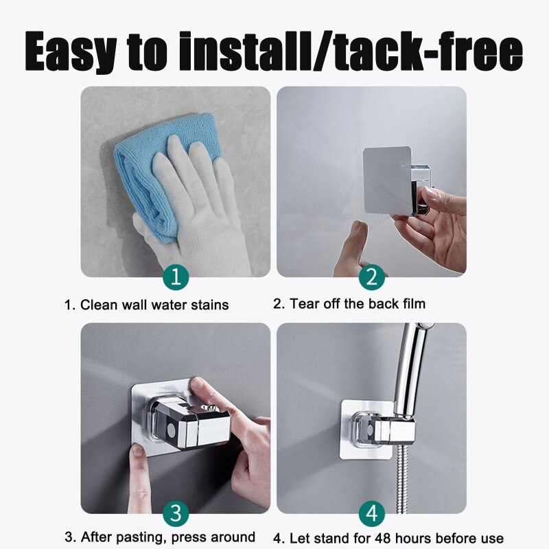 Bathroom Self-adhesive Shower Bracket Universal Wall Mounted Fixture Bracket for Handheld Shower Head 90° Adjustable
