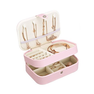 Guanya, novedad, Mini pendientes de tuerca, caja de joyería, organizador de maquillaje útil con cremallera, viaje, estuche de exposición portátil, para mujer: Pink 049