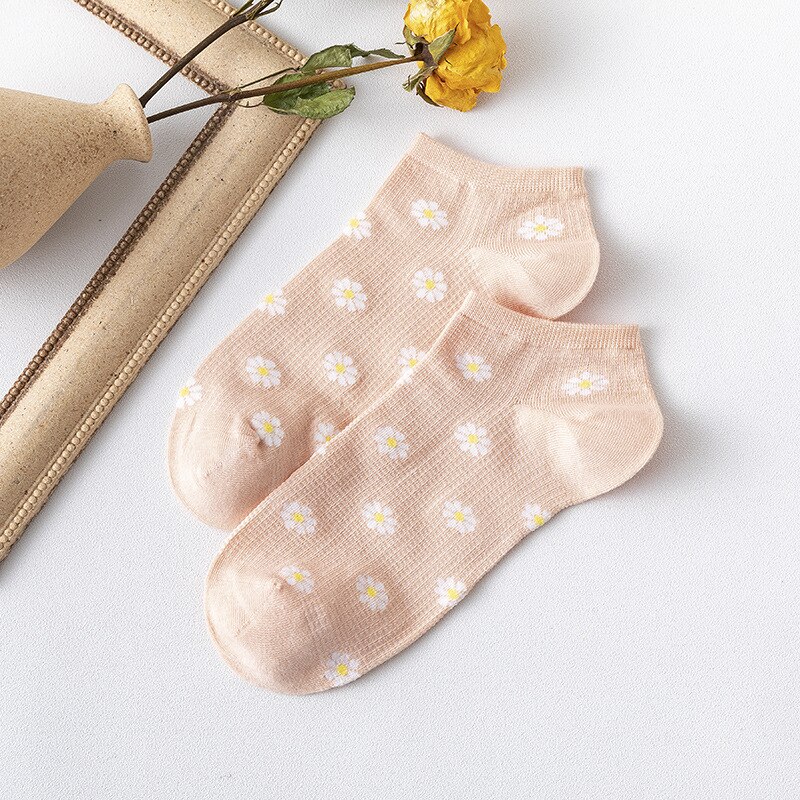 small fresh chrysanthemum socks spring and summer breathable thin cotton socks female spot boat socks: 001